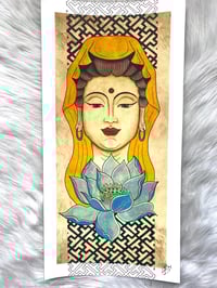 Image 2 of Guanyin & Blue Lotus (10x20") Original