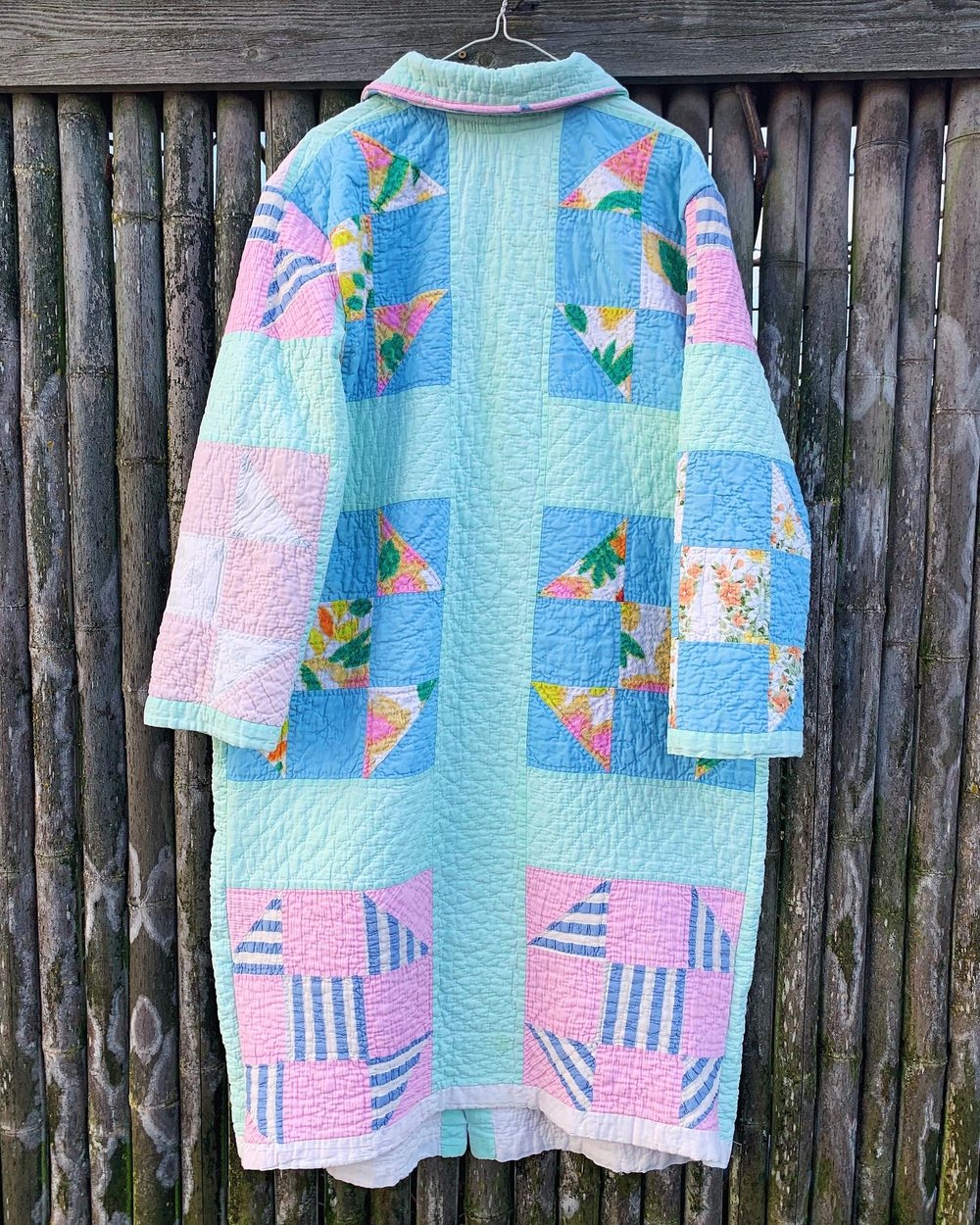 Image of Quilt Collared Duster Coat - Pastel Squares