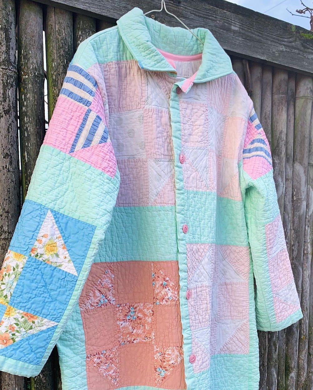 Image of Quilt Collared Duster Coat - Pastel Squares