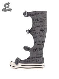 Image 2 of Printed Canvas Bow Long Boots Black