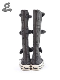 Image 3 of Printed Canvas Bow Long Boots Black
