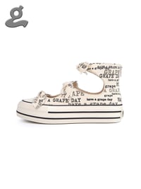 Image 1 of White Printed Canvas Bow High-waist Sneaker