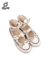 Image 2 of White Printed Canvas Bow High-waist Sneaker