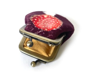 Image of Fly agaric, tiny velvet kisslock purse with plant-dyed silk lining