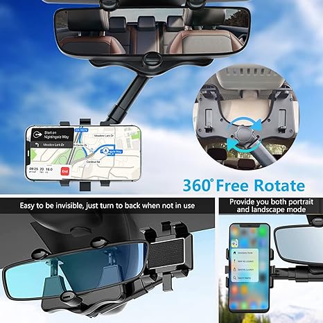 Phone Bracket That Rotates  For Your Rear view Mirror Hands Free While Driving Great Mobile Support 