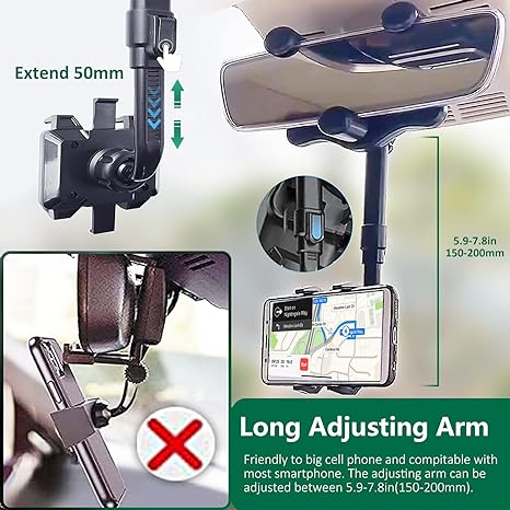 Phone Bracket That Rotates  For Your Rear view Mirror Hands Free While Driving Great Mobile Support 