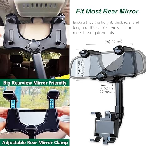 Phone Bracket That Rotates  For Your Rear view Mirror Hands Free While Driving Great Mobile Support 