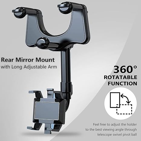 Phone Bracket That Rotates  For Your Rear view Mirror Hands Free While Driving Great Mobile Support 