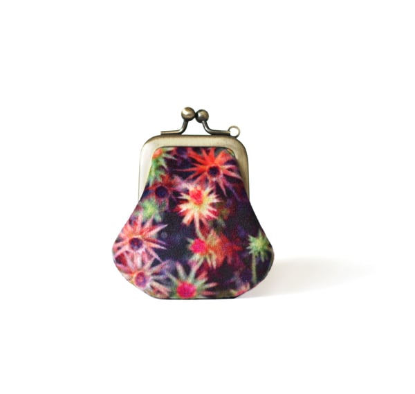 Image of Starry mosses, tiny velvet kisslock purse with plant-dyed silk lining