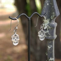 Image 1 of Fine & Argentium Sterling Silver Sugar Skull Earrings