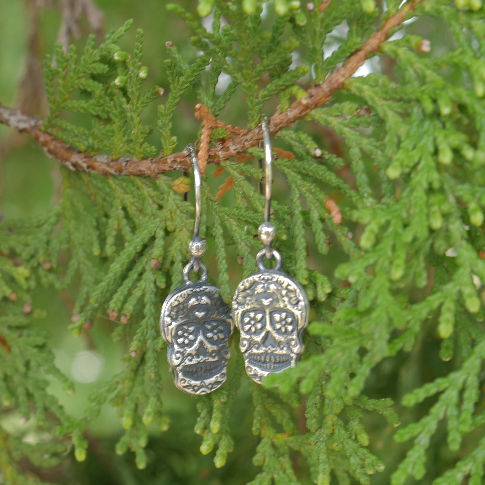 Fine Argentium Sterling Silver Sugar Skull Earrings