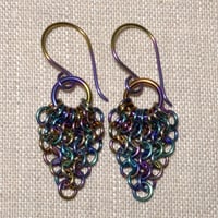 Image 1 of Anodized Niobium Chainmaille Leaf Earrings