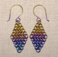Image 1 of Anodized Niobium Chainmaille Diamond Earrings