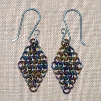 Image 2 of Anodized Niobium Chainmaille Diamond Earrings