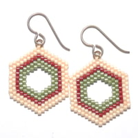 Image 1 of Bead Woven Open Hexagon Earrings