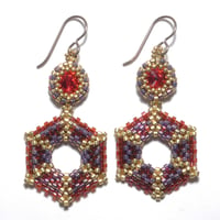 3D Beaded Hexagon Earrings with Rivoli