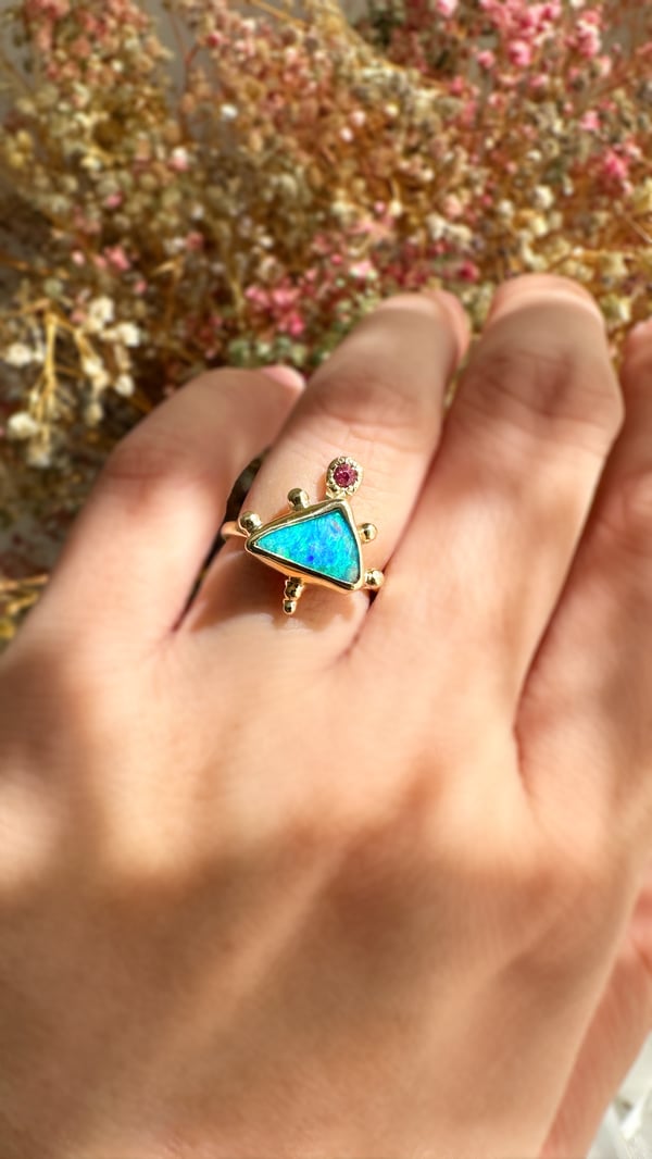 Image of Triangle Opal and Sapphire Ring