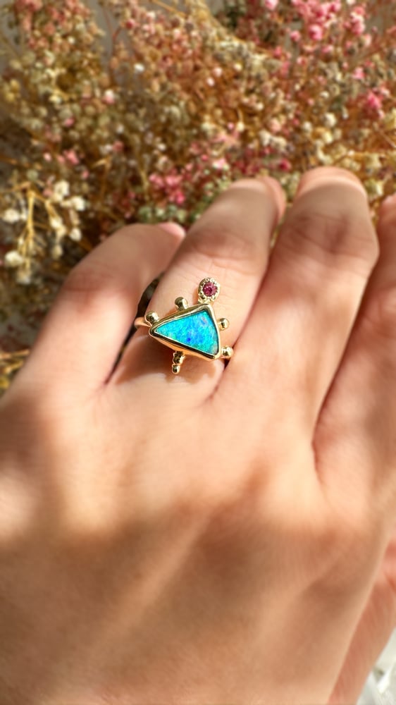 Image of Triangle Opal and Sapphire Ring