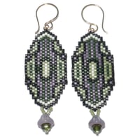 Oval Lavender & Green Art Deco Bead Woven Earrings