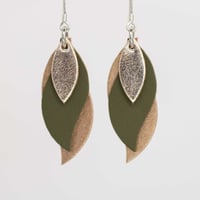 Australian leather leaf earrings - Rose gold, olive green, matte rose gold