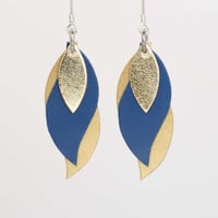 Australian leather leaf earrings - Gold, blue, matte gold