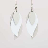 Image 1 of Handmade Australian leather leaf earrings - soft latte and off white [LNT-365]