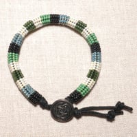 Green, Black, & Pearl Herringbone Tube Bracelet
