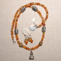 Image 2 of Carnelian & Sterling Silver Buddha Necklace and Earrings Set