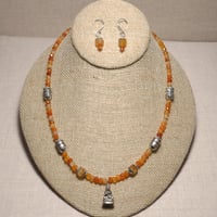 Image 1 of Carnelian & Sterling Silver Buddha Necklace and Earrings Set