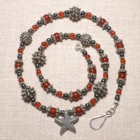 Image 1 of Carnelian, Hematite, & Sterling Silver Starfish Necklace