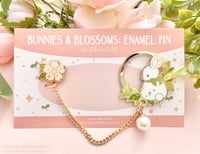 Image 1 of Bunnies & Blossoms Enamel Pin - Linked with Collar / Brooch Chain