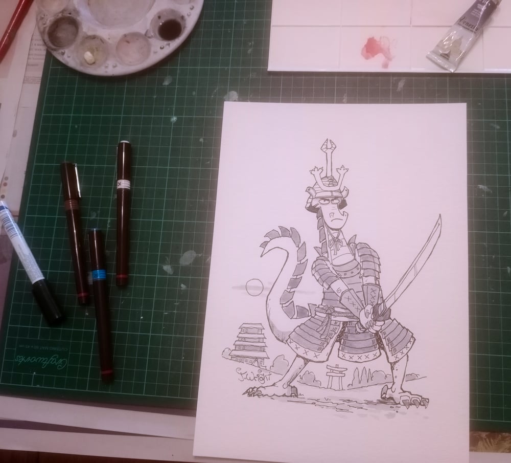 Image of "Samurai Slack" - pen & wash original artwork