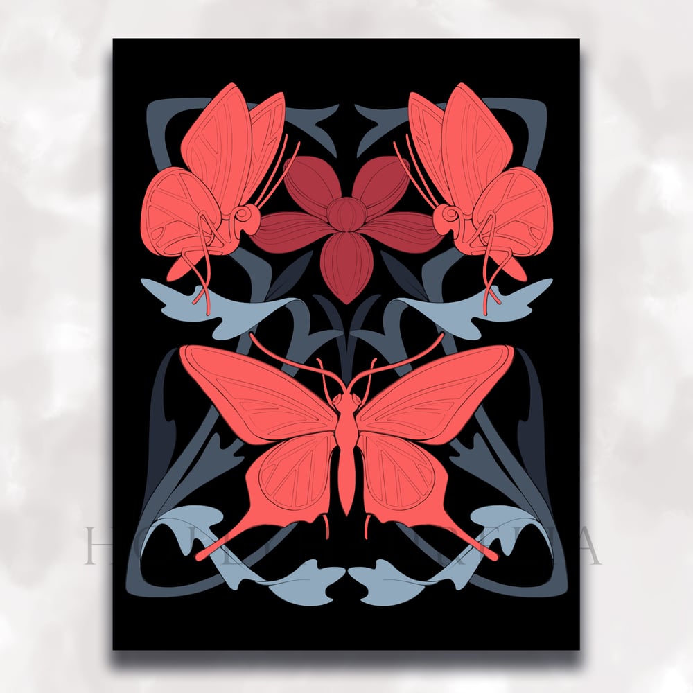 Red Butterflies postcard A6