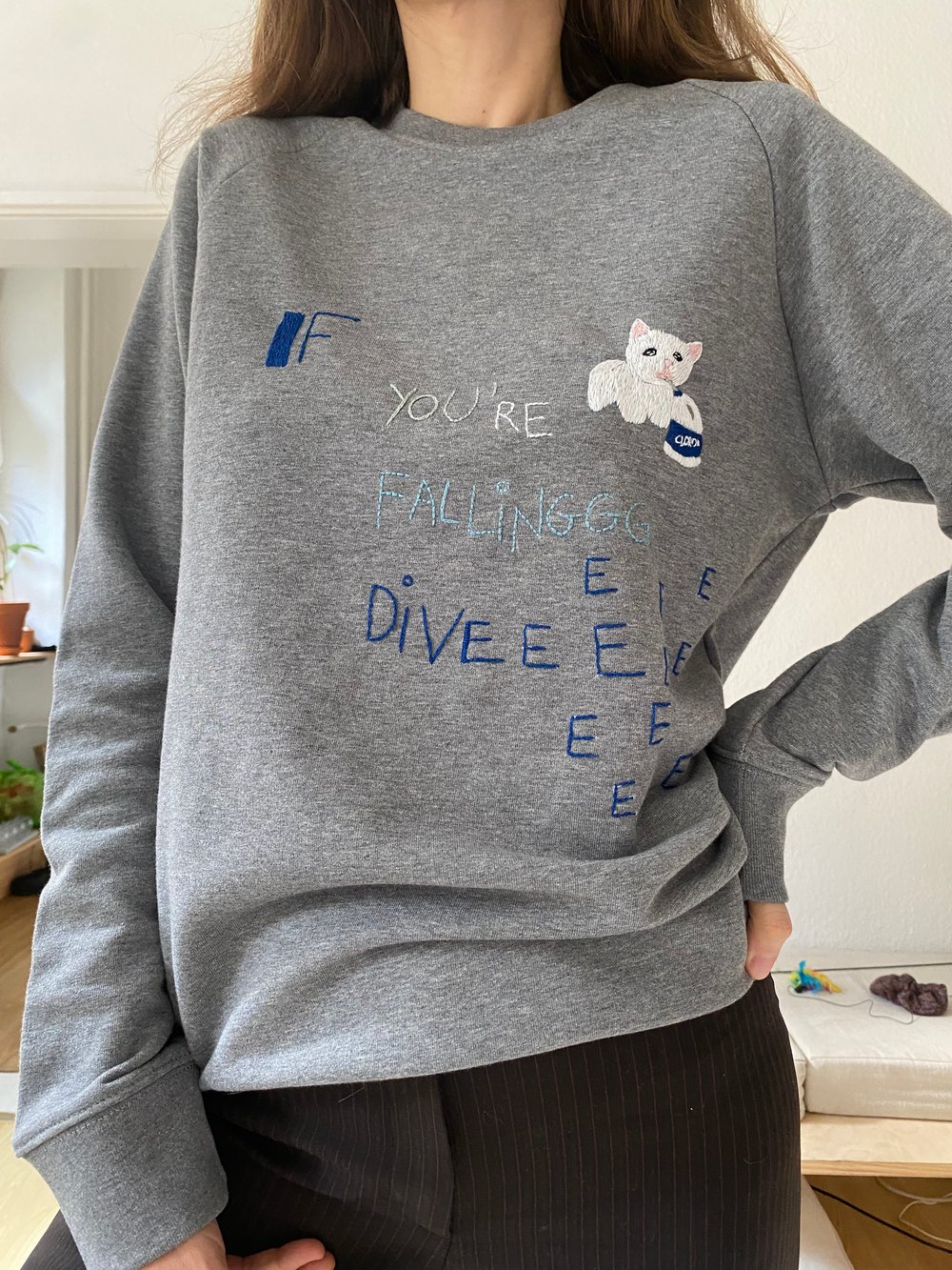 Image of Dive - hand embroidered sweatshirt, organic cotton, one of a kind