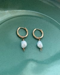 Image 1 of 18K Gold Plated FreshWater Pearl Huggies 