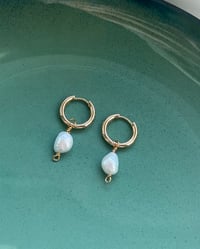 Image 2 of 18K Gold Plated FreshWater Pearl Huggies 