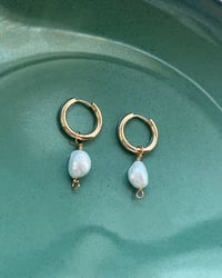 Image 4 of 18K Gold Plated FreshWater Pearl Huggies 
