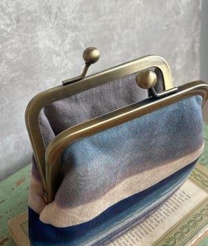 Image of Seascape stripe, LARGE velvet kisslock purse with plant-dyed lining