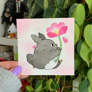 Image of Mini Totoro & Flower ORIGINAL PAINTING #1