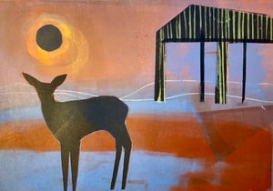 Deer with metal Barn 