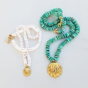Vintage Gold Shell & Turquoise Necklace