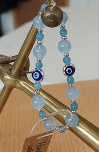 Blue Malay Jade, blue Agate and glass evil eye bracelet