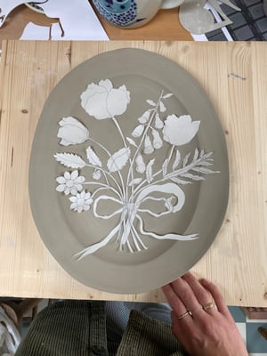 Image of Paper Cut Flowers - Large Slipware Platter