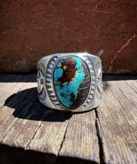 Image 2 of WL&A Handmade Heavy Ingot Cigar Royston Blue Thunderbird Ring - Size 12.5