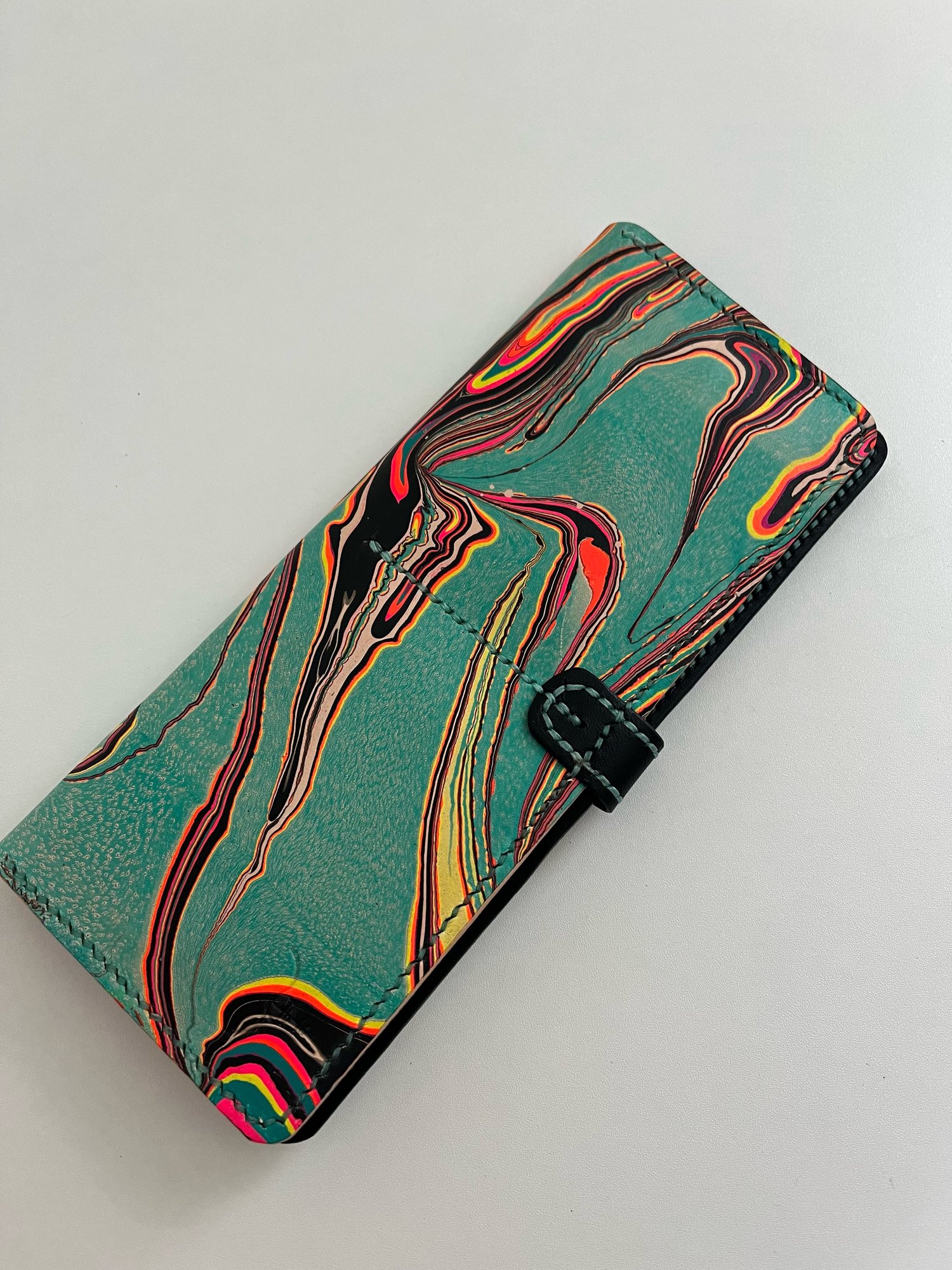 Image of Turquoise/Black Marbled Long Wallet