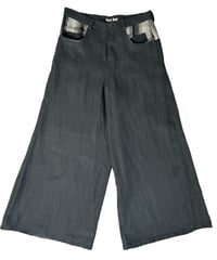 Image 2 of Wide Leg Double Pocket Deterioration Pants With Striped Linen