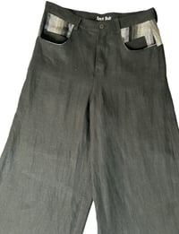 Image 4 of Wide Leg Double Pocket Deterioration Pants With Striped Linen