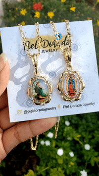 Image 1 of 18k Oval Guadalupe and Saint Jude Necklaces 