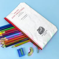 Image 1 of Pride and Prejudice Book Page Pencil Case, Jane Austen, Red