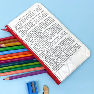 Image of Pride and Prejudice Book Page Pencil Case, Jane Austen, Red